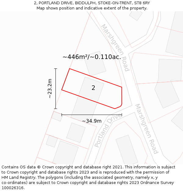 2, PORTLAND DRIVE, BIDDULPH, STOKE-ON-TRENT, ST8 6RY: Plot and title map
