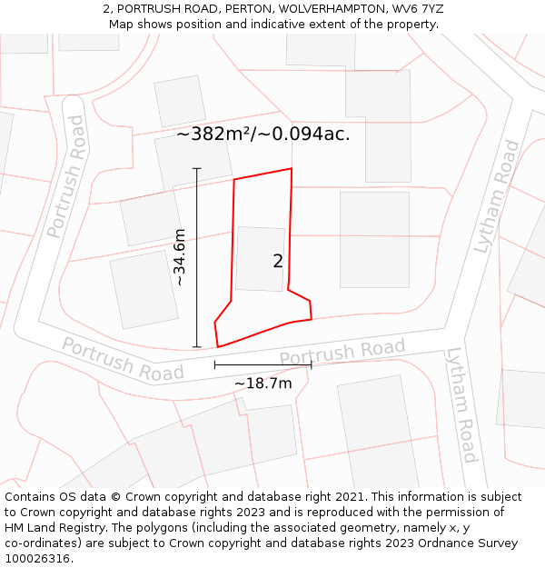 2, PORTRUSH ROAD, PERTON, WOLVERHAMPTON, WV6 7YZ: Plot and title map