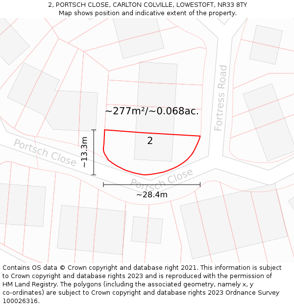 2, PORTSCH CLOSE, CARLTON COLVILLE, LOWESTOFT, NR33 8TY: Plot and title map