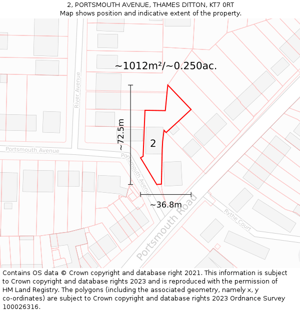 2, PORTSMOUTH AVENUE, THAMES DITTON, KT7 0RT: Plot and title map