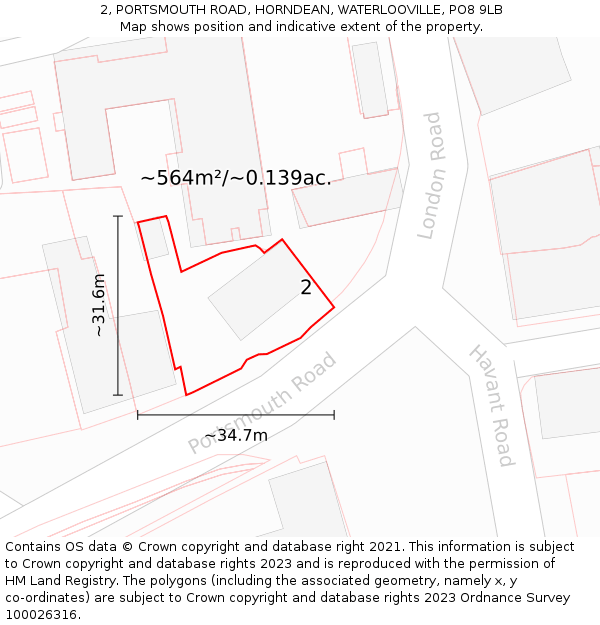 2, PORTSMOUTH ROAD, HORNDEAN, WATERLOOVILLE, PO8 9LB: Plot and title map
