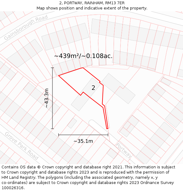 2, PORTWAY, RAINHAM, RM13 7ER: Plot and title map