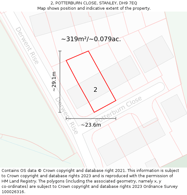 2, POTTERBURN CLOSE, STANLEY, DH9 7EQ: Plot and title map