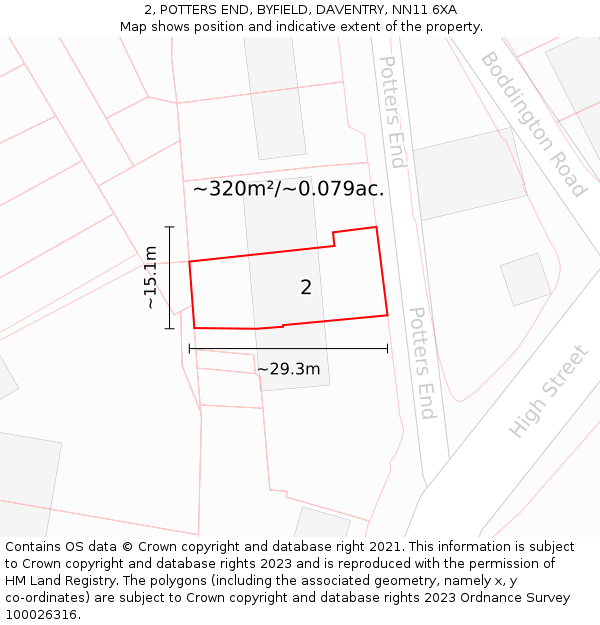 2, POTTERS END, BYFIELD, DAVENTRY, NN11 6XA: Plot and title map