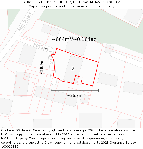2, POTTERY FIELDS, NETTLEBED, HENLEY-ON-THAMES, RG9 5AZ: Plot and title map