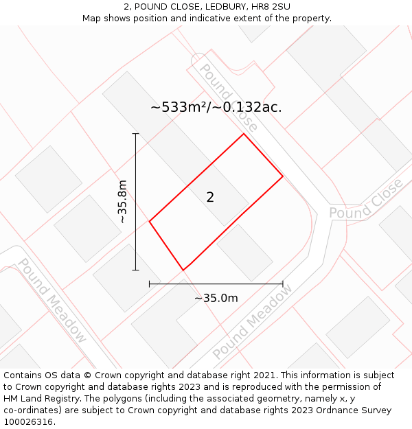 2, POUND CLOSE, LEDBURY, HR8 2SU: Plot and title map