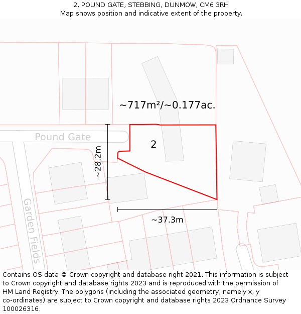 2, POUND GATE, STEBBING, DUNMOW, CM6 3RH: Plot and title map