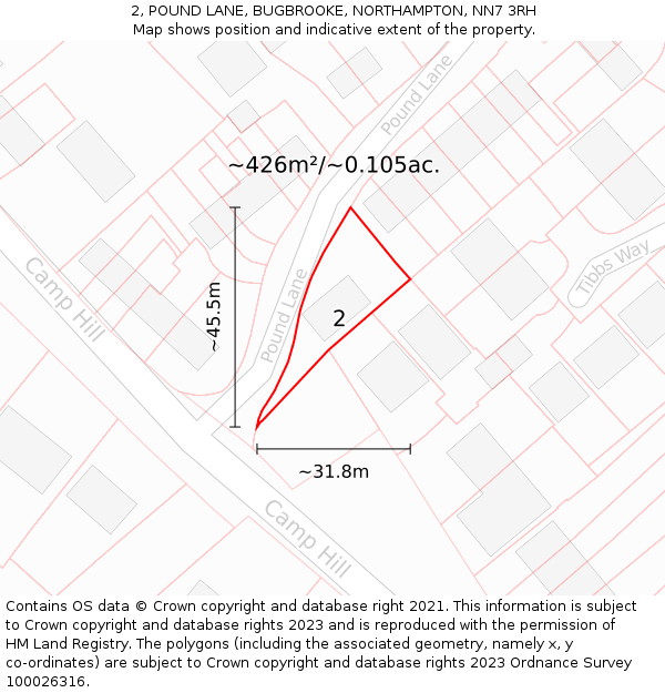2, POUND LANE, BUGBROOKE, NORTHAMPTON, NN7 3RH: Plot and title map
