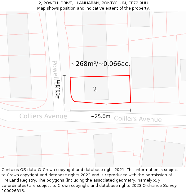 2, POWELL DRIVE, LLANHARAN, PONTYCLUN, CF72 9UU: Plot and title map