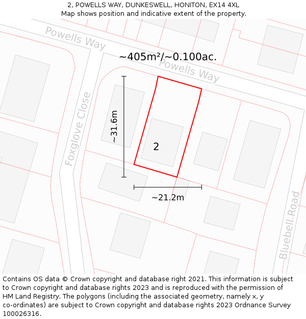 2, POWELLS WAY, DUNKESWELL, HONITON, EX14 4XL: Plot and title map