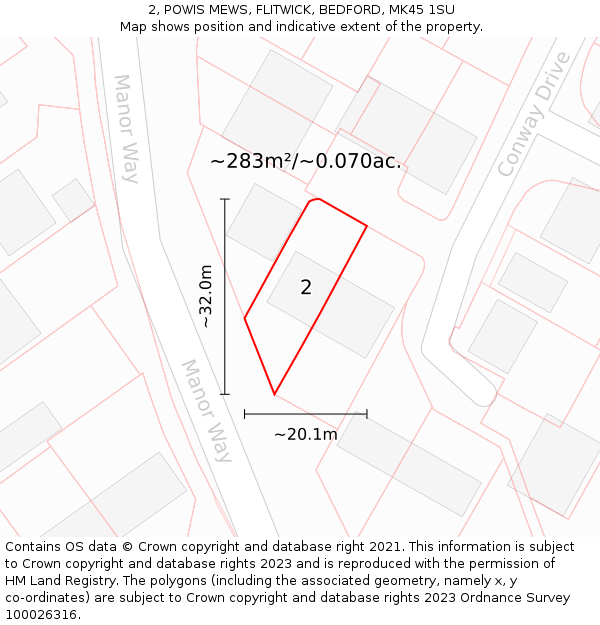 2, POWIS MEWS, FLITWICK, BEDFORD, MK45 1SU: Plot and title map