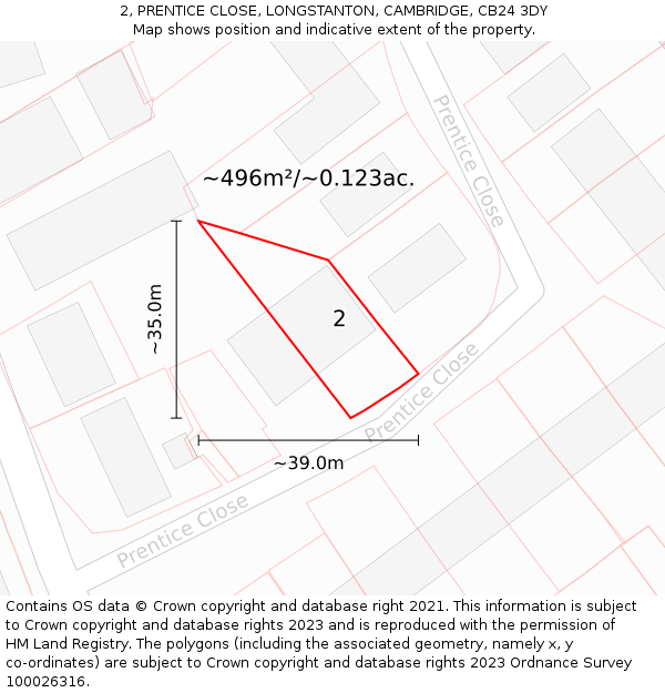 2, PRENTICE CLOSE, LONGSTANTON, CAMBRIDGE, CB24 3DY: Plot and title map