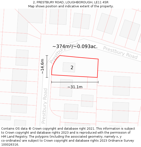 2, PRESTBURY ROAD, LOUGHBOROUGH, LE11 4SR: Plot and title map