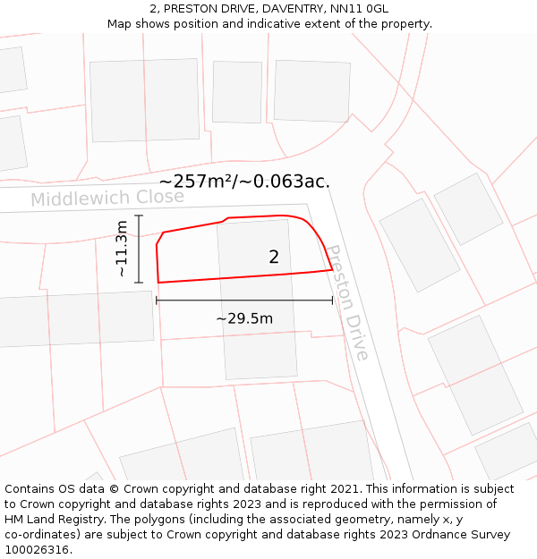 2, PRESTON DRIVE, DAVENTRY, NN11 0GL: Plot and title map