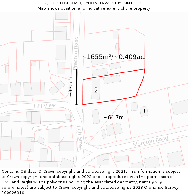 2, PRESTON ROAD, EYDON, DAVENTRY, NN11 3PD: Plot and title map