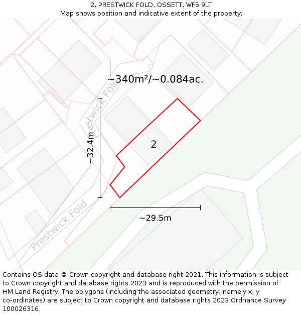2, PRESTWICK FOLD, OSSETT, WF5 9LT: Plot and title map
