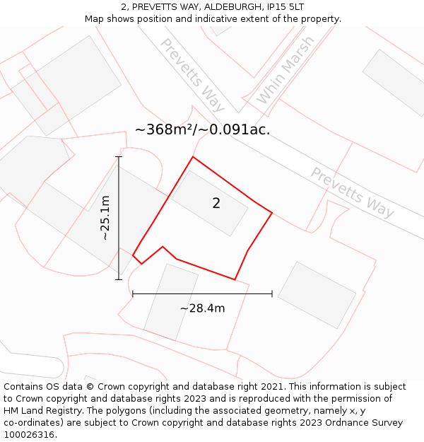 2, PREVETTS WAY, ALDEBURGH, IP15 5LT: Plot and title map