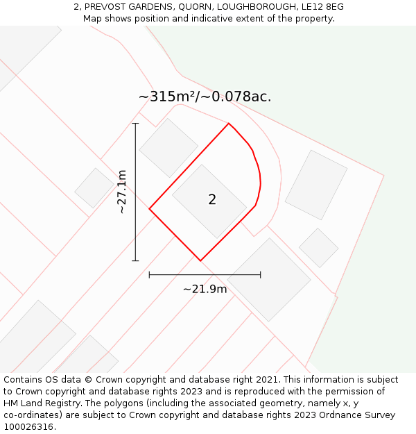 2, PREVOST GARDENS, QUORN, LOUGHBOROUGH, LE12 8EG: Plot and title map