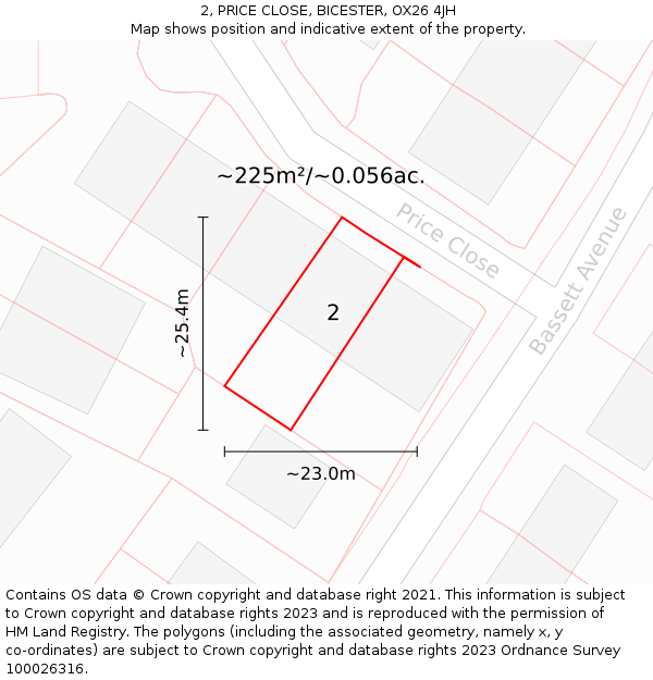 2, PRICE CLOSE, BICESTER, OX26 4JH: Plot and title map