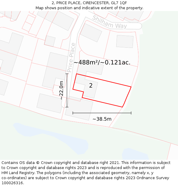 2, PRICE PLACE, CIRENCESTER, GL7 1QF: Plot and title map