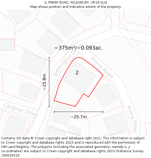 2, PRIMA ROAD, AYLESBURY, HP18 0US: Plot and title map