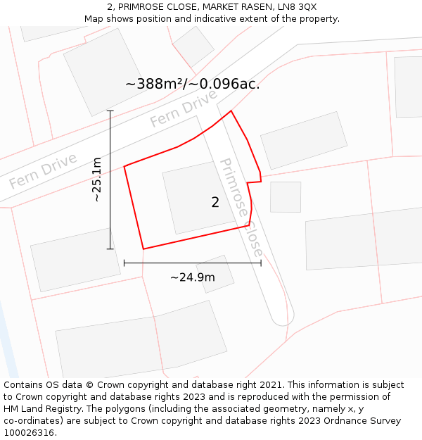 2, PRIMROSE CLOSE, MARKET RASEN, LN8 3QX: Plot and title map