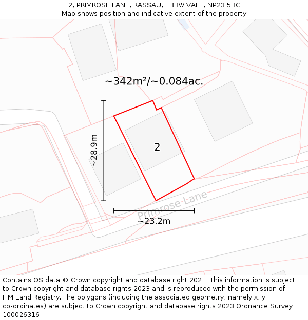 2, PRIMROSE LANE, RASSAU, EBBW VALE, NP23 5BG: Plot and title map