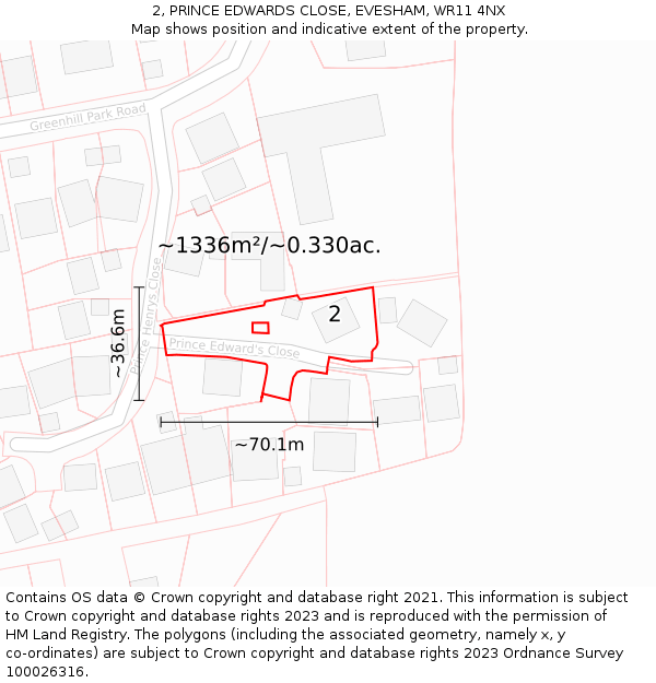 2, PRINCE EDWARDS CLOSE, EVESHAM, WR11 4NX: Plot and title map