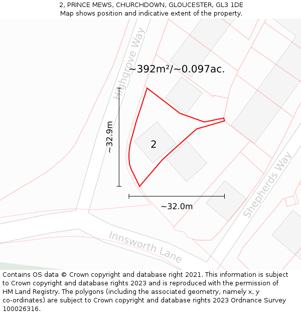 2, PRINCE MEWS, CHURCHDOWN, GLOUCESTER, GL3 1DE: Plot and title map