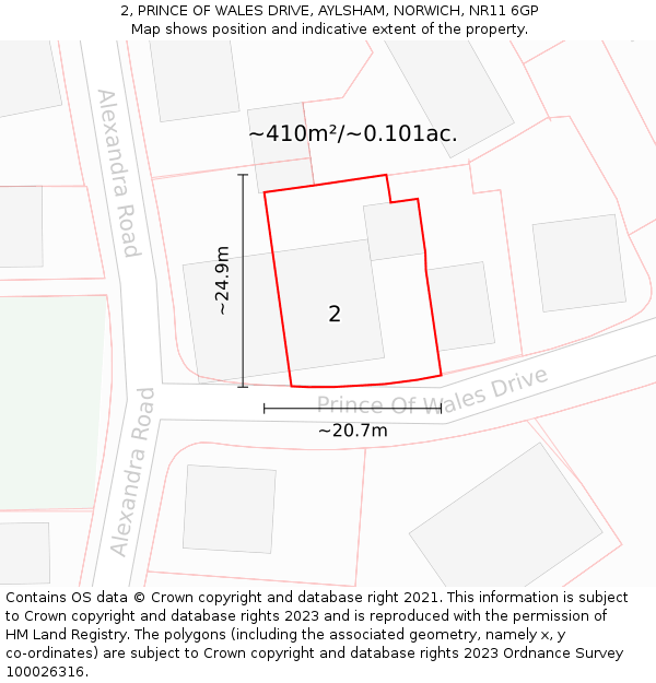 2, PRINCE OF WALES DRIVE, AYLSHAM, NORWICH, NR11 6GP: Plot and title map