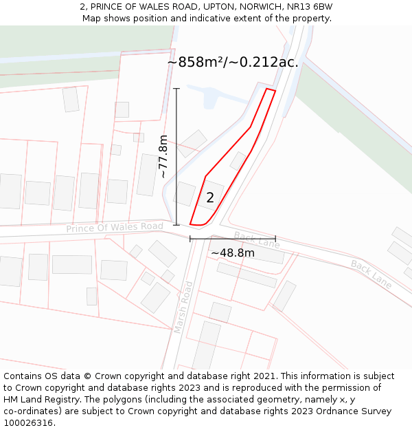 2, PRINCE OF WALES ROAD, UPTON, NORWICH, NR13 6BW: Plot and title map