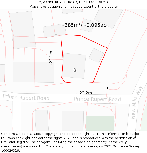 2, PRINCE RUPERT ROAD, LEDBURY, HR8 2FA: Plot and title map