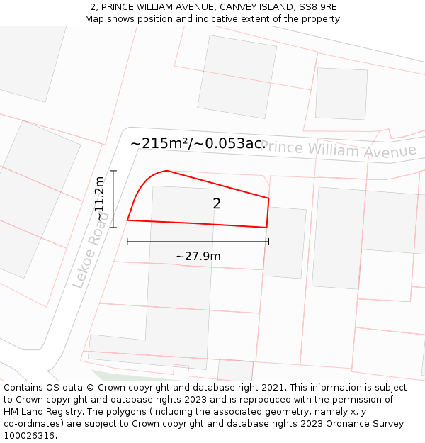 2, PRINCE WILLIAM AVENUE, CANVEY ISLAND, SS8 9RE: Plot and title map