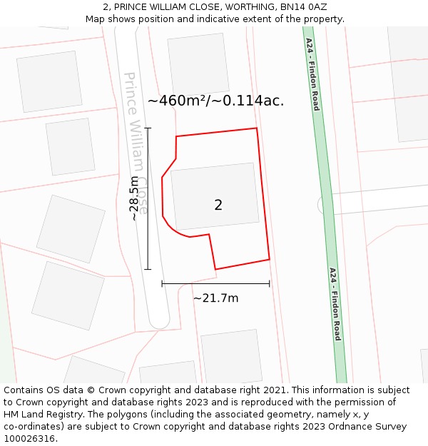 2, PRINCE WILLIAM CLOSE, WORTHING, BN14 0AZ: Plot and title map