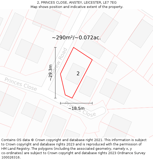 2, PRINCES CLOSE, ANSTEY, LEICESTER, LE7 7EG: Plot and title map