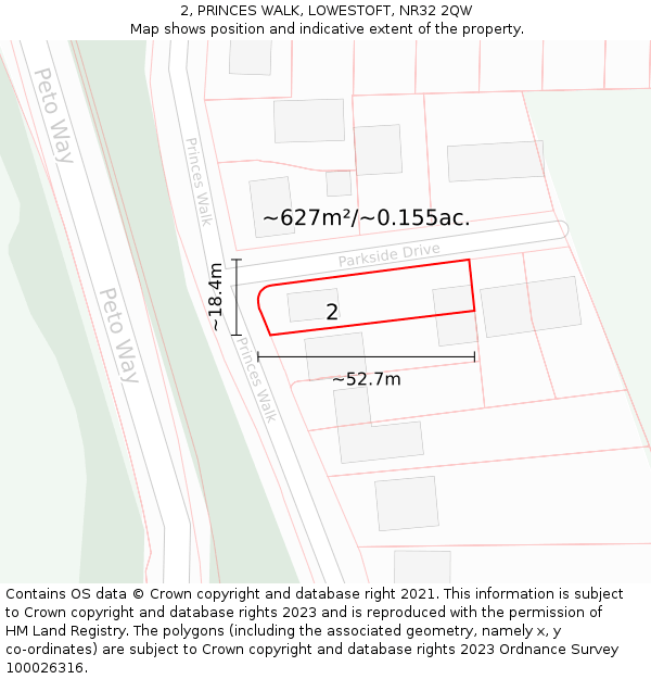 2, PRINCES WALK, LOWESTOFT, NR32 2QW: Plot and title map