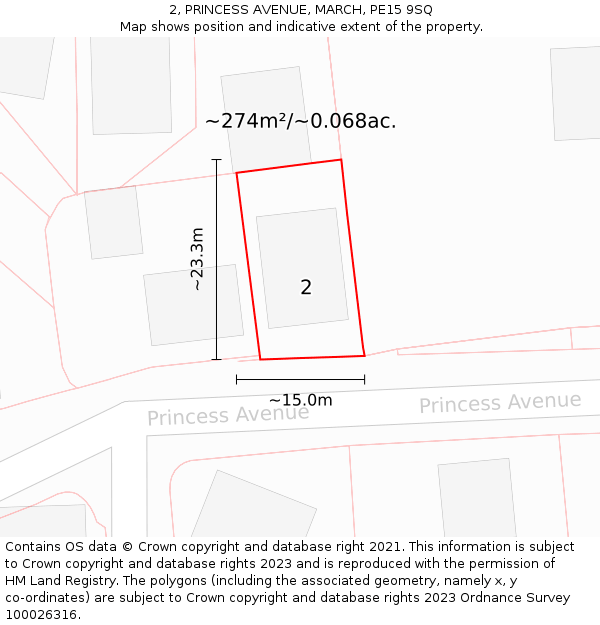 2, PRINCESS AVENUE, MARCH, PE15 9SQ: Plot and title map