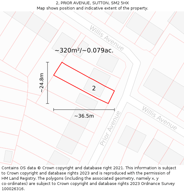 2, PRIOR AVENUE, SUTTON, SM2 5HX: Plot and title map