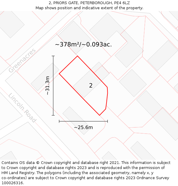 2, PRIORS GATE, PETERBOROUGH, PE4 6LZ: Plot and title map