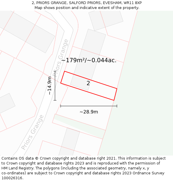 2, PRIORS GRANGE, SALFORD PRIORS, EVESHAM, WR11 8XP: Plot and title map