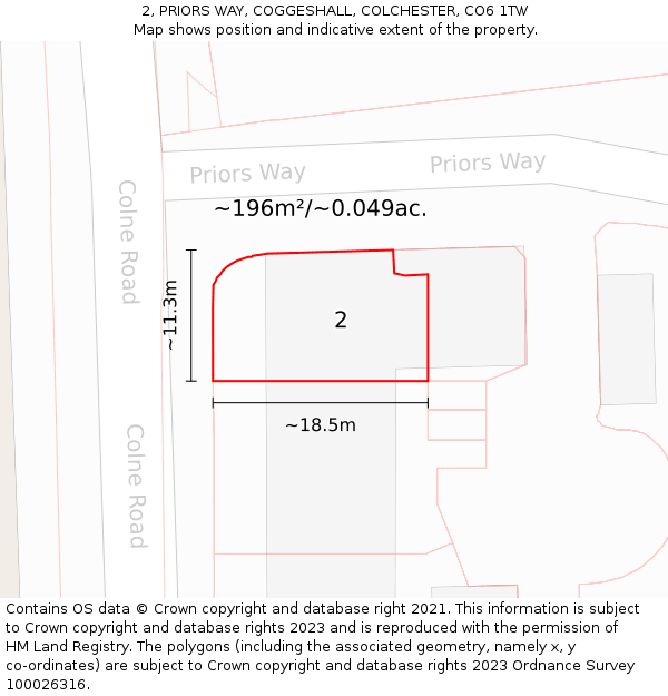 2, PRIORS WAY, COGGESHALL, COLCHESTER, CO6 1TW: Plot and title map