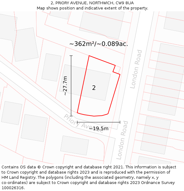 2, PRIORY AVENUE, NORTHWICH, CW9 8UA: Plot and title map