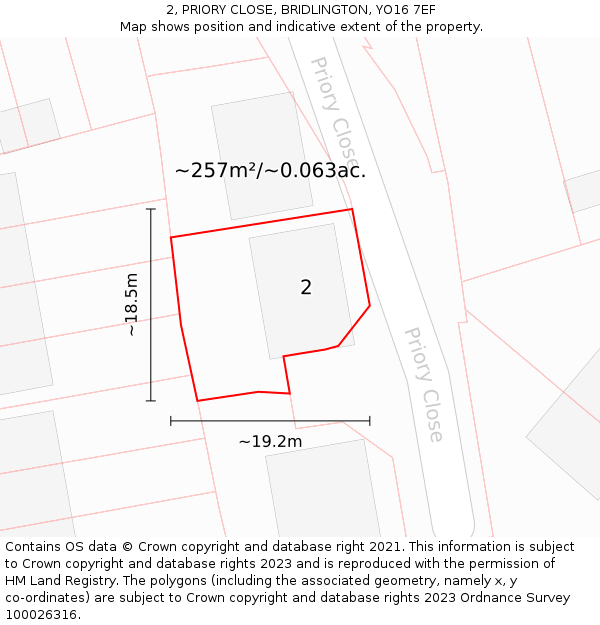 2, PRIORY CLOSE, BRIDLINGTON, YO16 7EF: Plot and title map