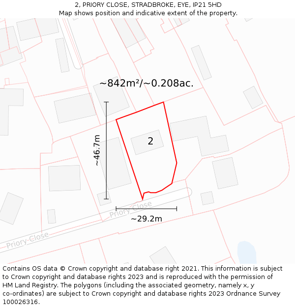 2, PRIORY CLOSE, STRADBROKE, EYE, IP21 5HD: Plot and title map