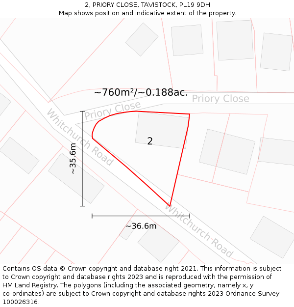 2, PRIORY CLOSE, TAVISTOCK, PL19 9DH: Plot and title map
