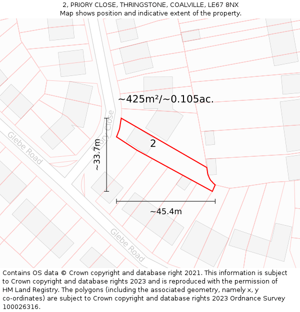2, PRIORY CLOSE, THRINGSTONE, COALVILLE, LE67 8NX: Plot and title map