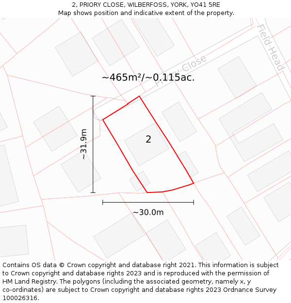 2, PRIORY CLOSE, WILBERFOSS, YORK, YO41 5RE: Plot and title map