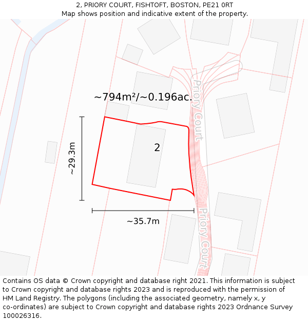 2, PRIORY COURT, FISHTOFT, BOSTON, PE21 0RT: Plot and title map