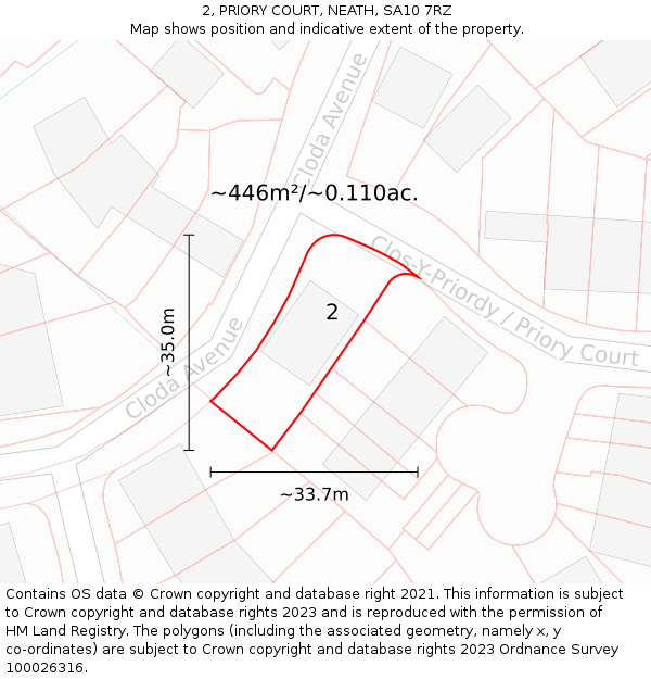 2, PRIORY COURT, NEATH, SA10 7RZ: Plot and title map