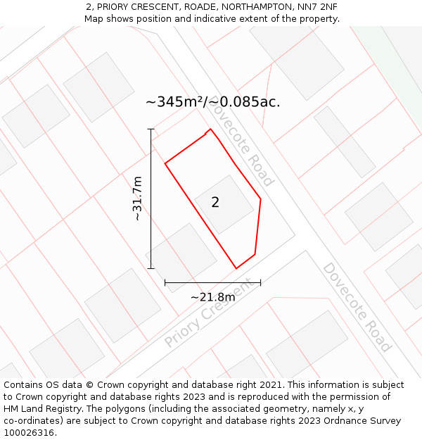 2, PRIORY CRESCENT, ROADE, NORTHAMPTON, NN7 2NF: Plot and title map